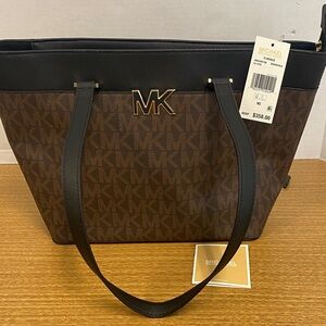 Michael Kors Brown and Black MK Logo Tote